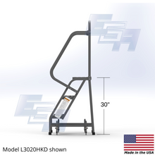 Load image into Gallery viewer, Industrial Rolling Ladder - 3 Step 16"W Perforated Tread Knocked Down Handrails - L3020HKD