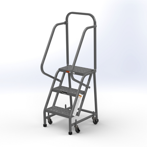 L3020HKD EGA Products 3 Step Rolling Ladder Step Stool with Handrails